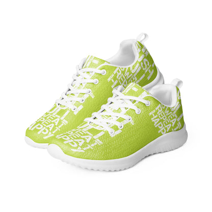 Womens athletic shoes side by side ultralight flyknit green sneakers white lift push pull sweat repeat happy distress print HappyStuff brand