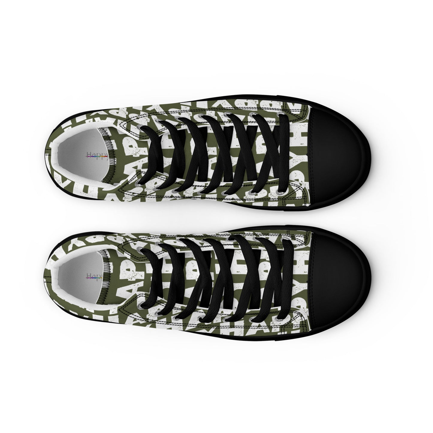 Happy Shoes "Happy" Sponge Print Canvas Women's Khaki Green High Tops Black Sole