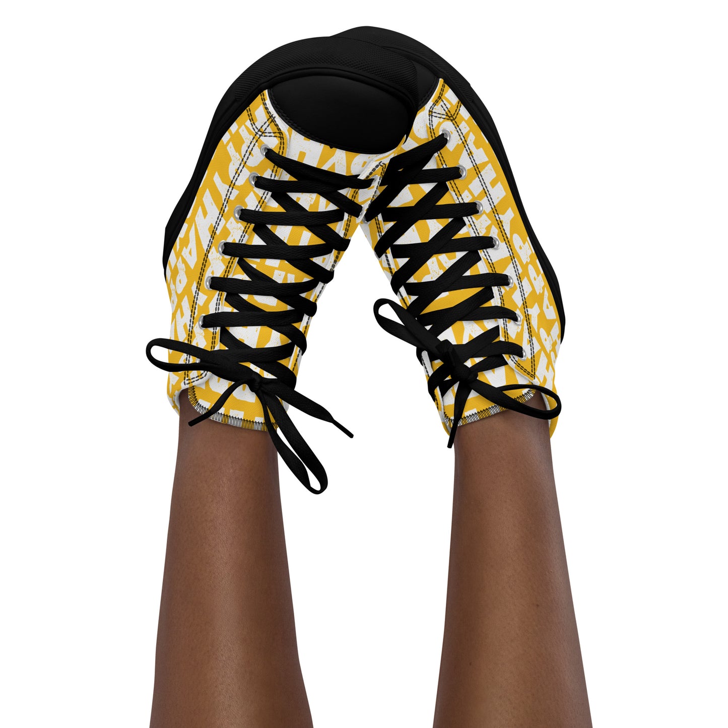 Happy shoes on happy feet black Faux leather toe caps tapping Happy Sponge Printed High Top Sneakers Womans yellow and white shoes