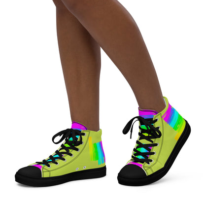 Walking left in womens sneakers HappyStuff rainbow shoes green high tops black sole with Happy Rainbow Painted bright colour spectrum print