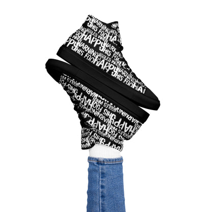 Women's High Tops "Warning This Foot Jiggles When Happy" Painted All Over Canvas Black Sneakers Black Sole