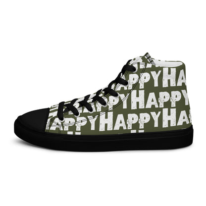 Happy Shoes "Happy" Sponge Print Canvas Women's Khaki Green High Tops Black Sole