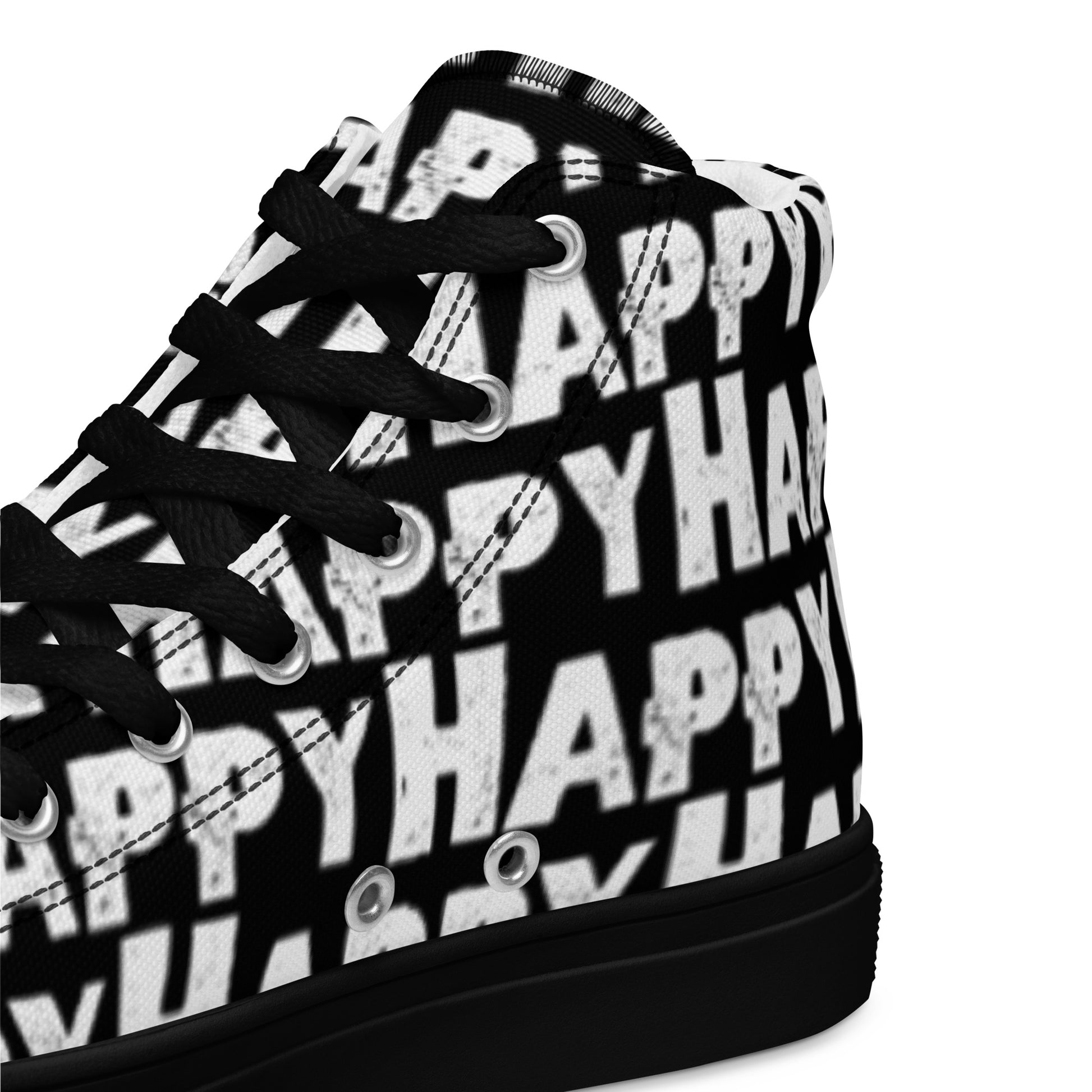 Womens Sneakers heel side closeup  black and white Happy Sponge Print High Tops HappyStuff brand