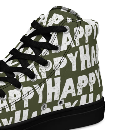 Happy Shoes "Happy" Sponge Print Canvas Women's Khaki Green High Tops Black Sole