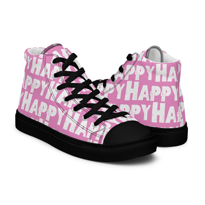 Happy Shoes womens right shoe front view left shoe back view Happy Sponge Print  pink and White High Tops black sole HappyStuff brand