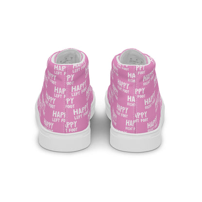 Fun shoes back view Happy Left Foot Happy Right Foot Pattern Print each on relevant shoe HappyStuff pink high tops womens sneakers