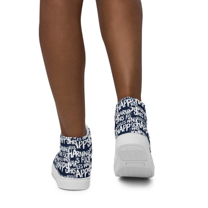 Women's High Tops "Warning This Foot Jiggles When Happy" Painted All Over Canvas Navy Blue Sneakers