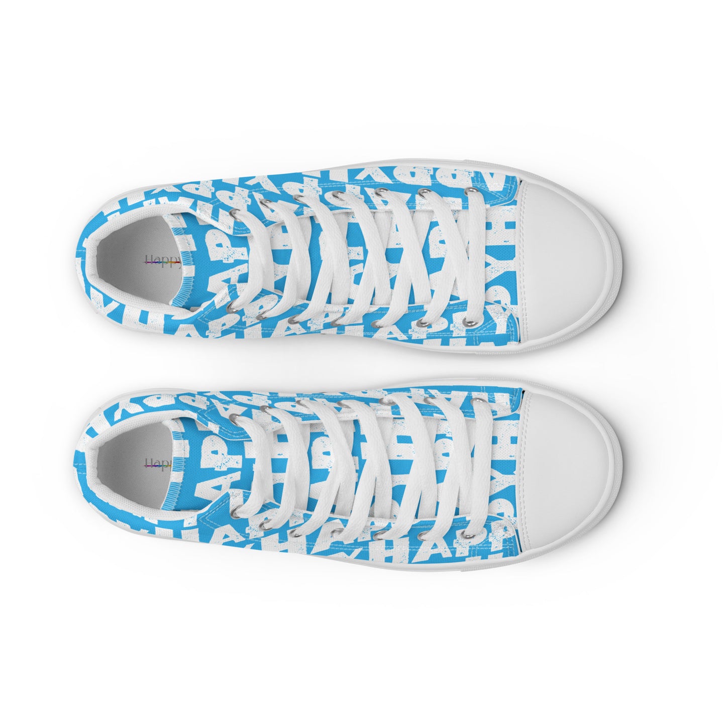 Top view Womens Sneakers blue shoes with white Happy Sponge Print High Tops Faux Leather toe cap Fun Shoes HappyStuff brand