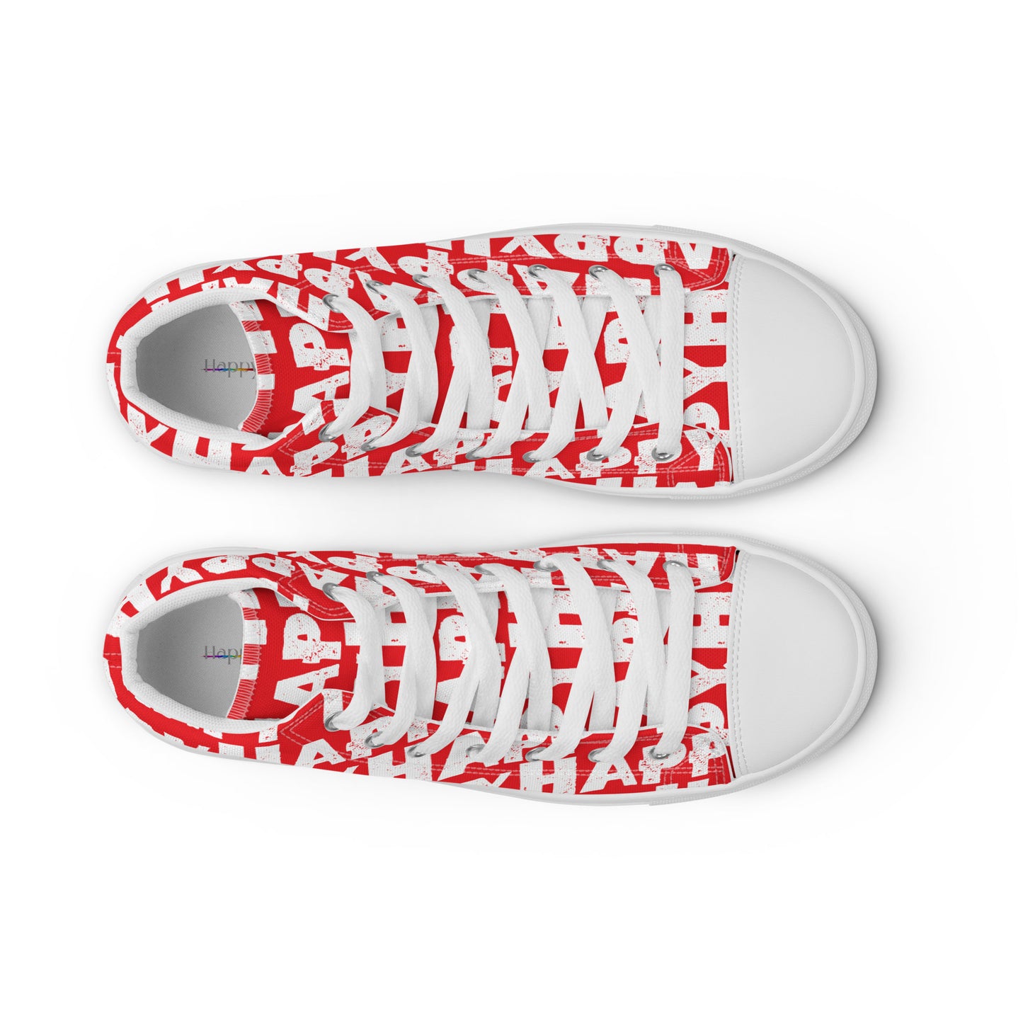 Top view Womens Sneakers red shoes with white Happy Sponge Print High Tops Faux Leather toe cap Fun Shoes HappyStuff brand