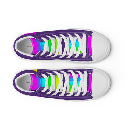 HappyStuff womens purple high tops rainbow shoes Happy Rainbow Painted Print bright colours top view faux leather toe cap laced