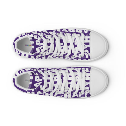 Top view Womens Sneakers purple shoes with white Happy Sponge Print High Tops Faux Leather toe cap Fun Shoes HappyStuff brand