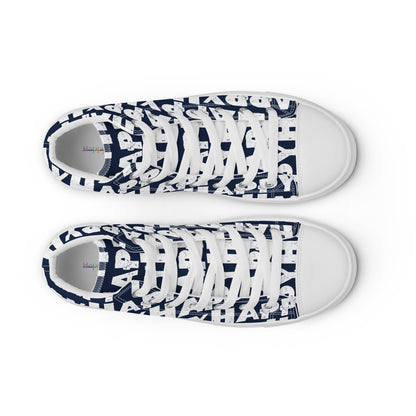 Top view Womens Sneakers navy blue shoes with white Happy Sponge Print High Tops Faux Leather toe cap Fun Shoes HappyStuff brand