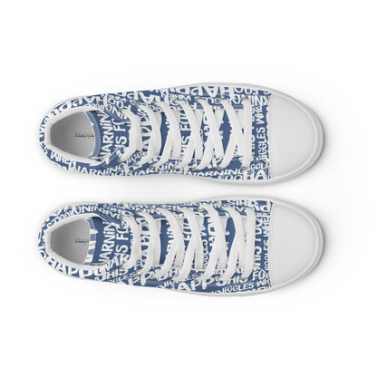 Women's High Tops "Warning This Foot Jiggles When Happy" Painted All Over Canvas Denim Blue Sneakers
