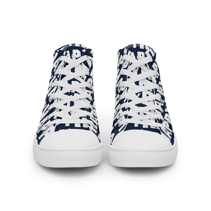 Front view Womens Sneakers navy blue shoes white Happy Sponge Print High Tops Rubber outsole Faux Leather toe cap HappyStuff brand