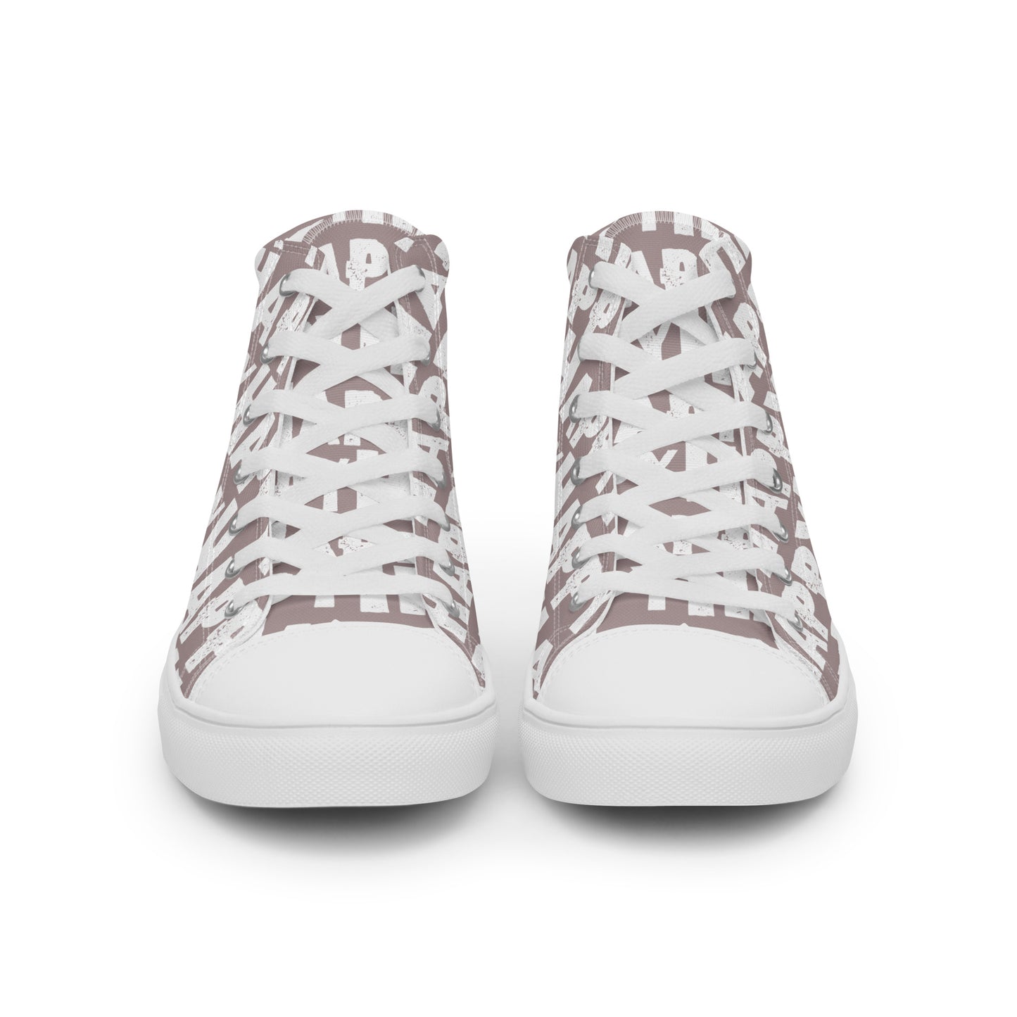 Front view Womens Sneakers taupe shoes white Happy Sponge Print High Tops Rubber outsole Faux Leather toe cap HappyStuff brand