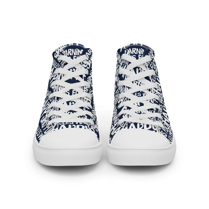 Women's High Tops "Warning This Foot Jiggles When Happy" Painted All Over Canvas Navy Blue Sneakers