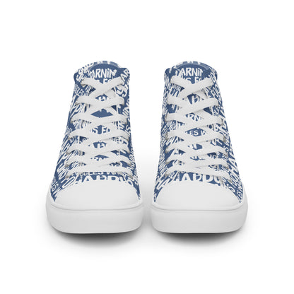 Women's High Tops "Warning This Foot Jiggles When Happy" Painted All Over Canvas Denim Blue Sneakers
