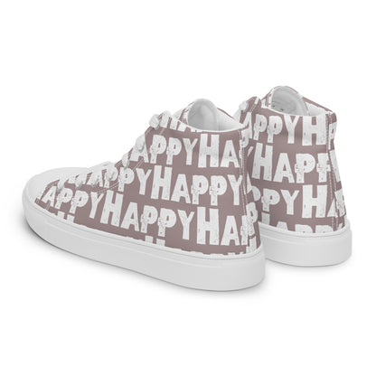 Womens Sneakers side rear view taupe and white Happy Sponge Print High Tops HappyStuff brand