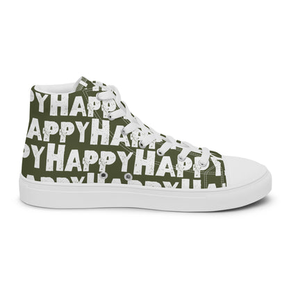 Cool Shoes Womens Sneakers inside view left shoe khaki green and white Happy Sponge Print High Top Sneakers HappyStuff brand