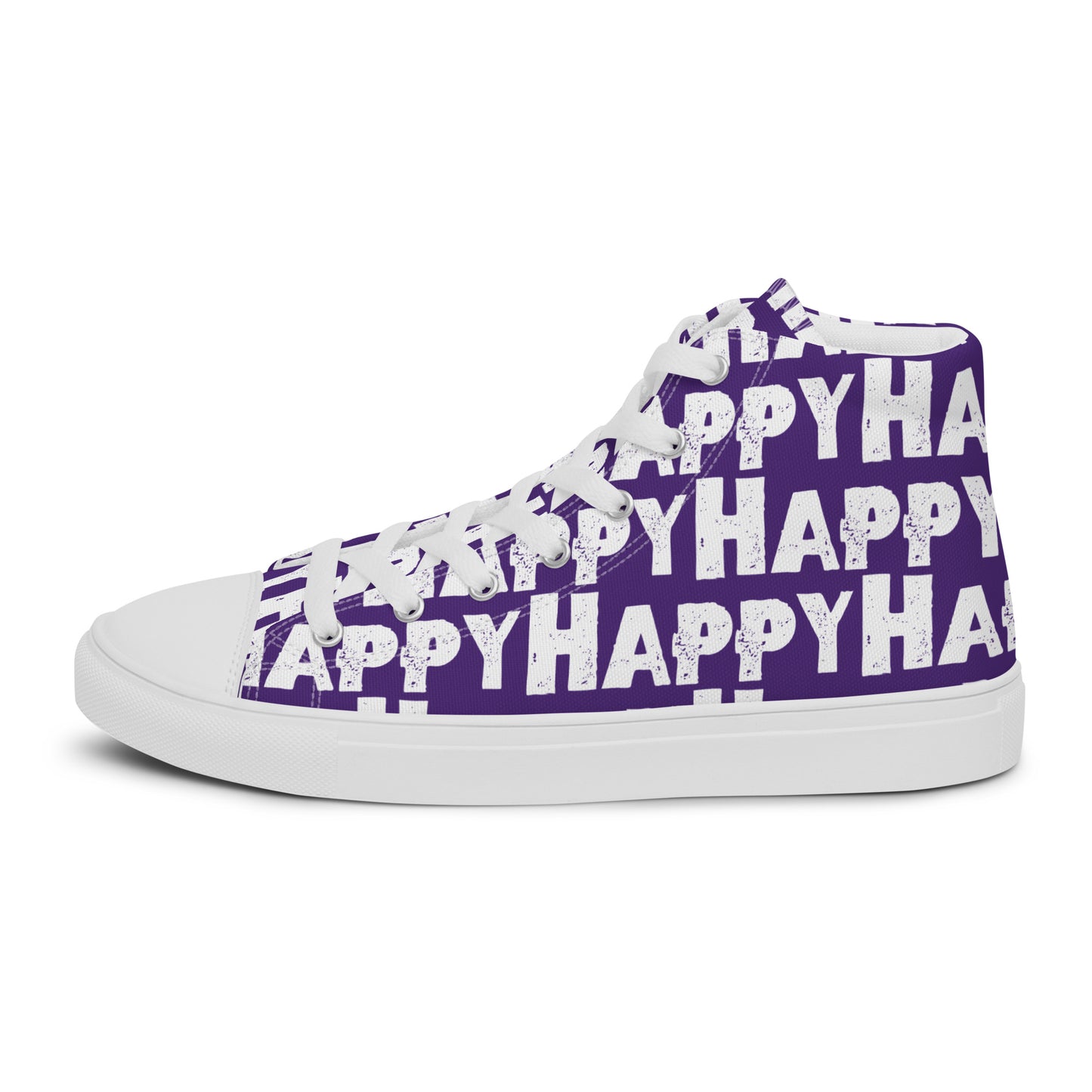 Cool Shoes Womens Sneakers outside view left shoe purple and white Happy Sponge Print High Top Sneakers HappyStuff brand