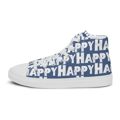 Cool Shoes Womens Sneakers outside view left shoe demin blue and white Happy Sponge Print High Top Sneakers HappyStuff brand