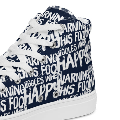 Women's High Tops "Warning This Foot Jiggles When Happy" Painted All Over Canvas Navy Blue Sneakers