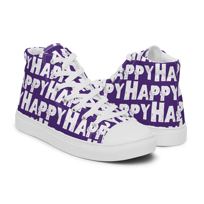 Happy Shoes womens right shoe front view left shoe back view Happy Sponge Print Purple and White High Tops HappyStuff brand