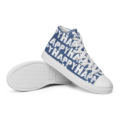 Vintage Shoes style denim blue and white Happy Sponge Print High Tops EVA Rubber Outsole closeup sole view