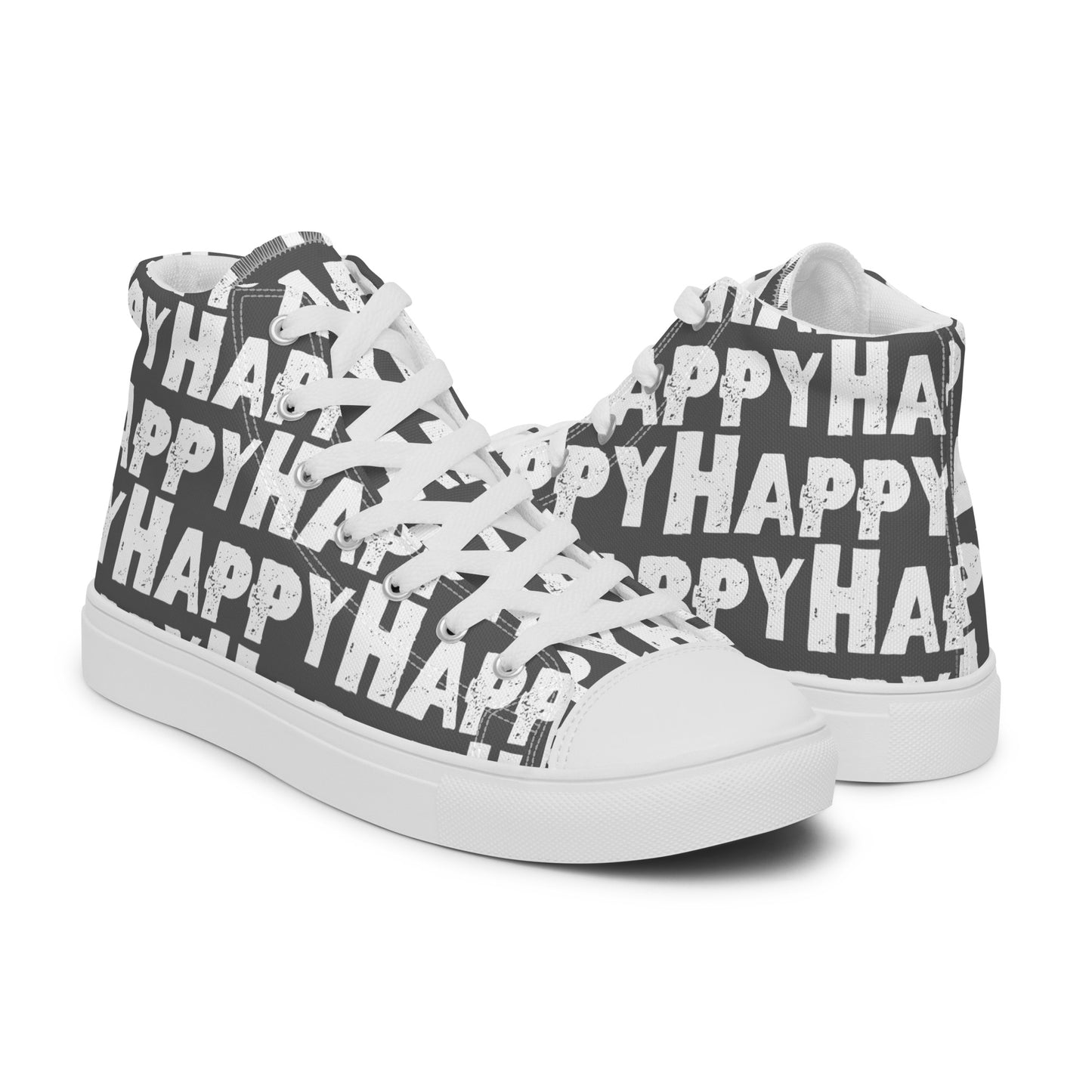 Happy Shoes womens right shoe front view left shoe back view Happy Sponge Print slate grey and White High Tops HappyStuff brand