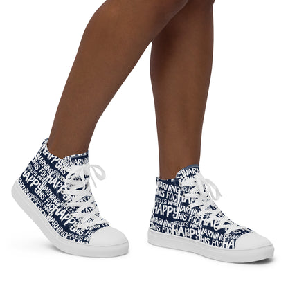 Women's High Tops "Warning This Foot Jiggles When Happy" Painted All Over Canvas Navy Blue Sneakers