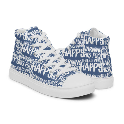 Women's High Tops "Warning This Foot Jiggles When Happy" Painted All Over Canvas Denim Blue Sneakers
