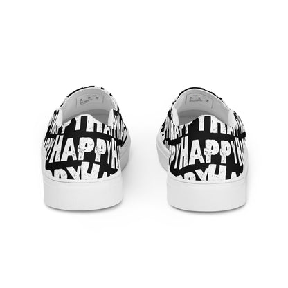 Rear view Fun Shoes Womens Sneakers black shoes with white Happy Sponge Print Slip on Shoes HappyStuff brand