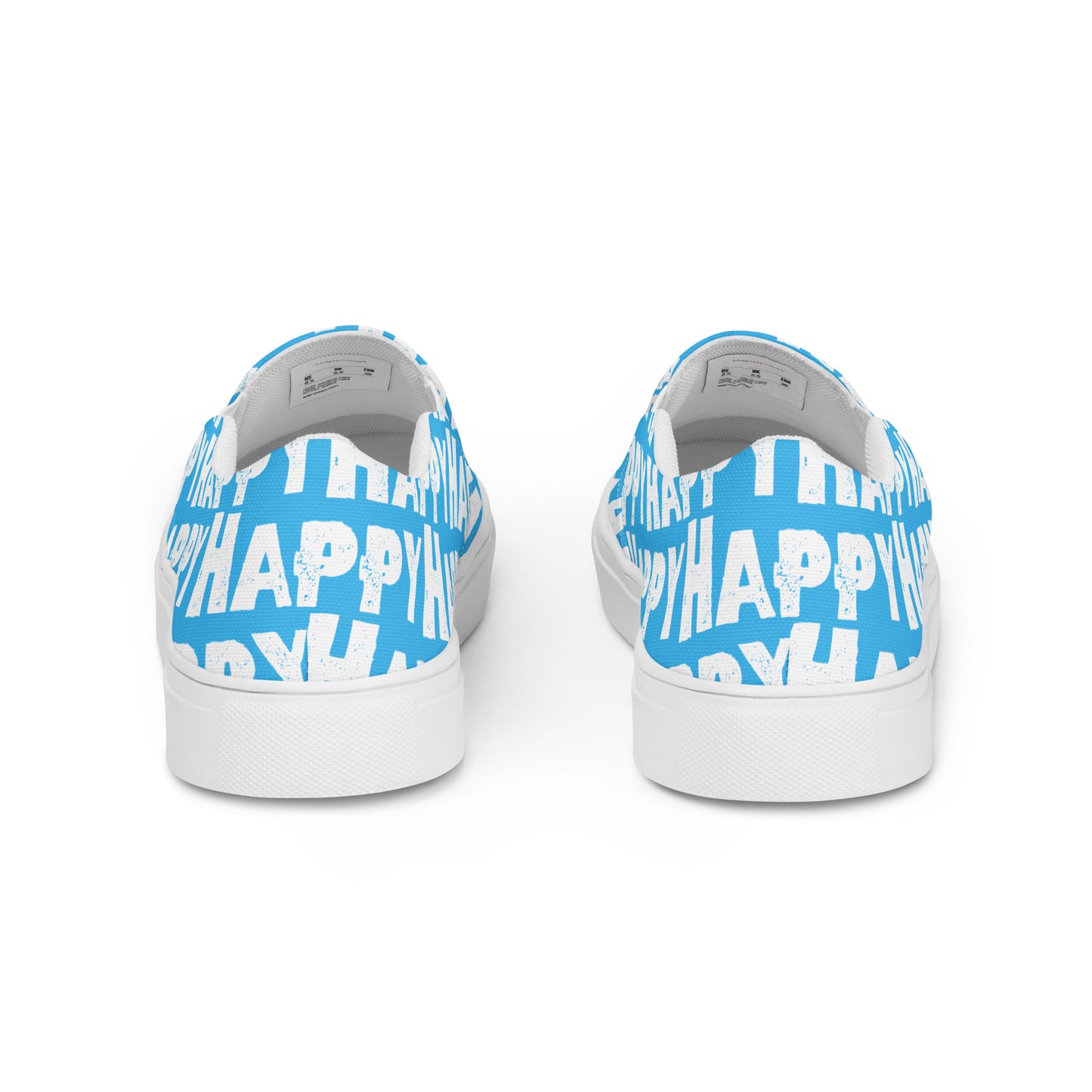 Rear view Fun Shoes Womens Sneakers blue shoes with white Happy Sponge Print Slip on Shoes HappyStuff brand