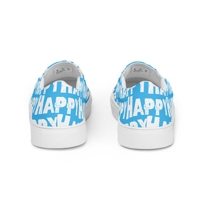 Rear view Fun Shoes Womens Sneakers blue shoes with white Happy Sponge Print Slip on Shoes HappyStuff brand