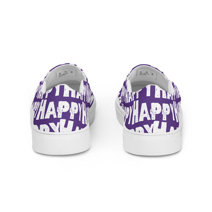 Rear view Fun Shoes Womens Sneakers purple shoes with white Happy Sponge Print Slip on Shoes HappyStuff brand