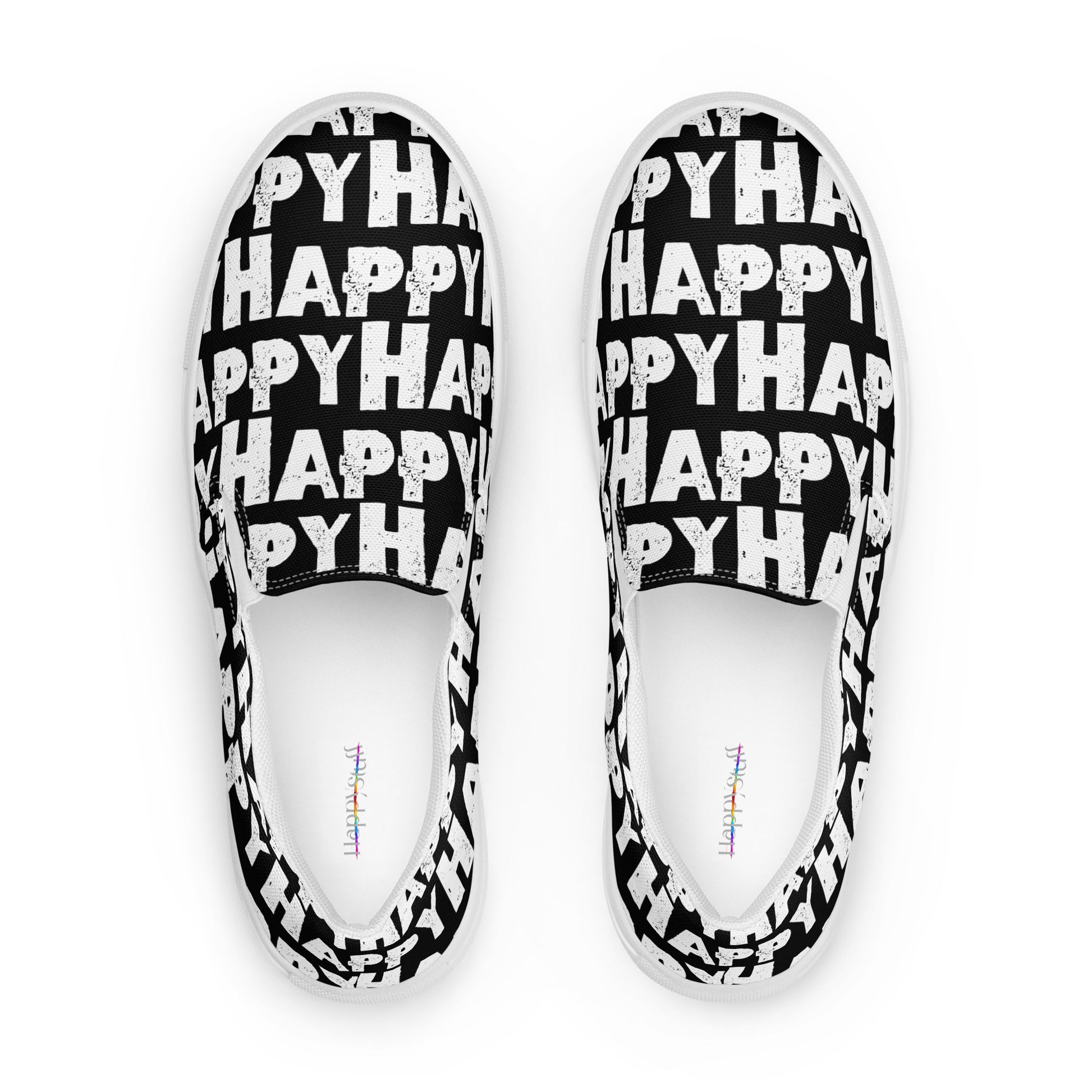 Top view Womens Sneakers black shoes with white Happy Sponge Print Fun Shoes HappyStuff brand Deck Shoes