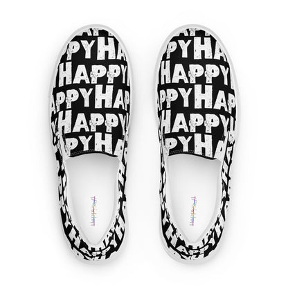 Top view Womens Sneakers black shoes with white Happy Sponge Print Fun Shoes HappyStuff brand Deck Shoes