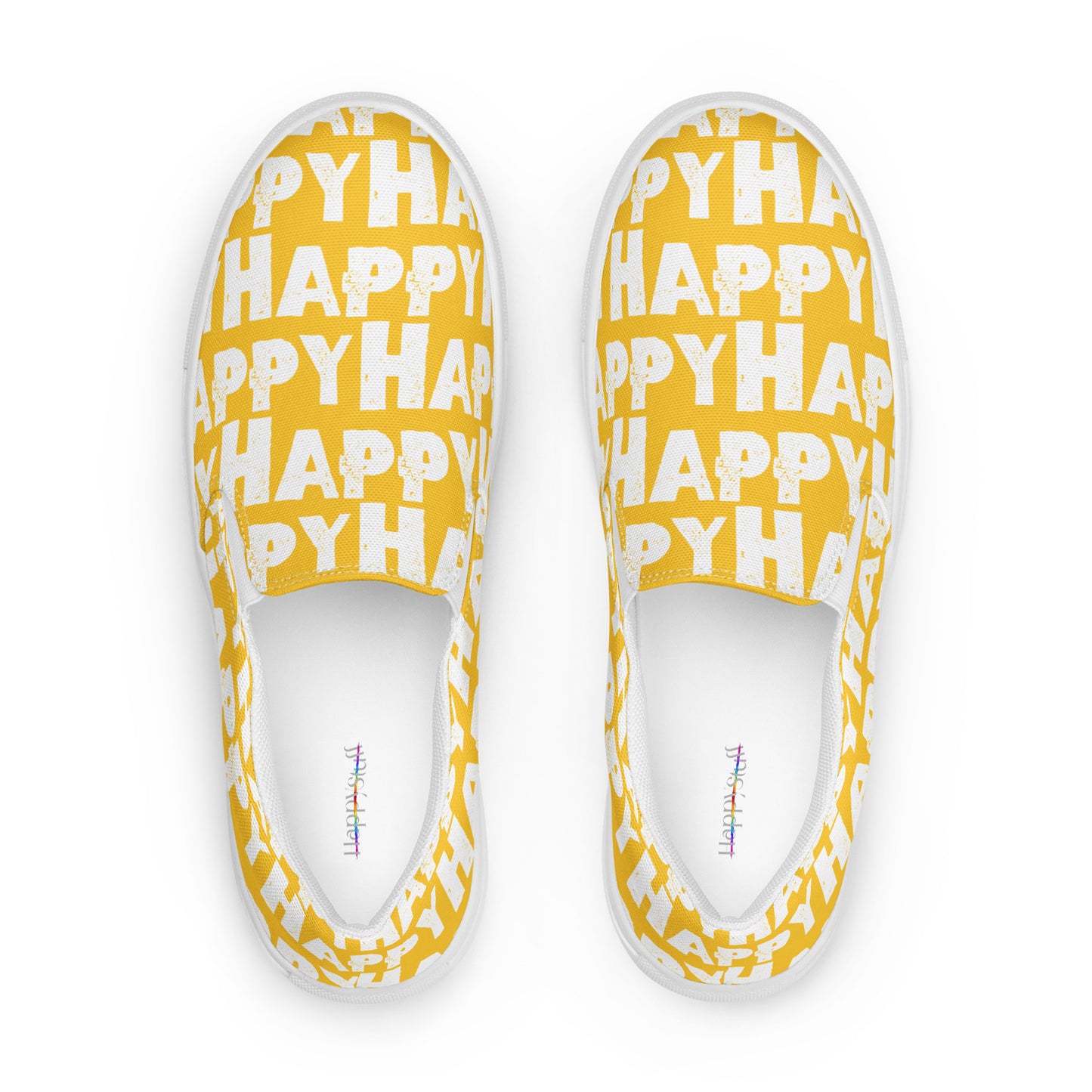 Top view Womens Sneakers yellow shoes with white Happy Sponge Print Fun Shoes HappyStuff brand Deck Shoes