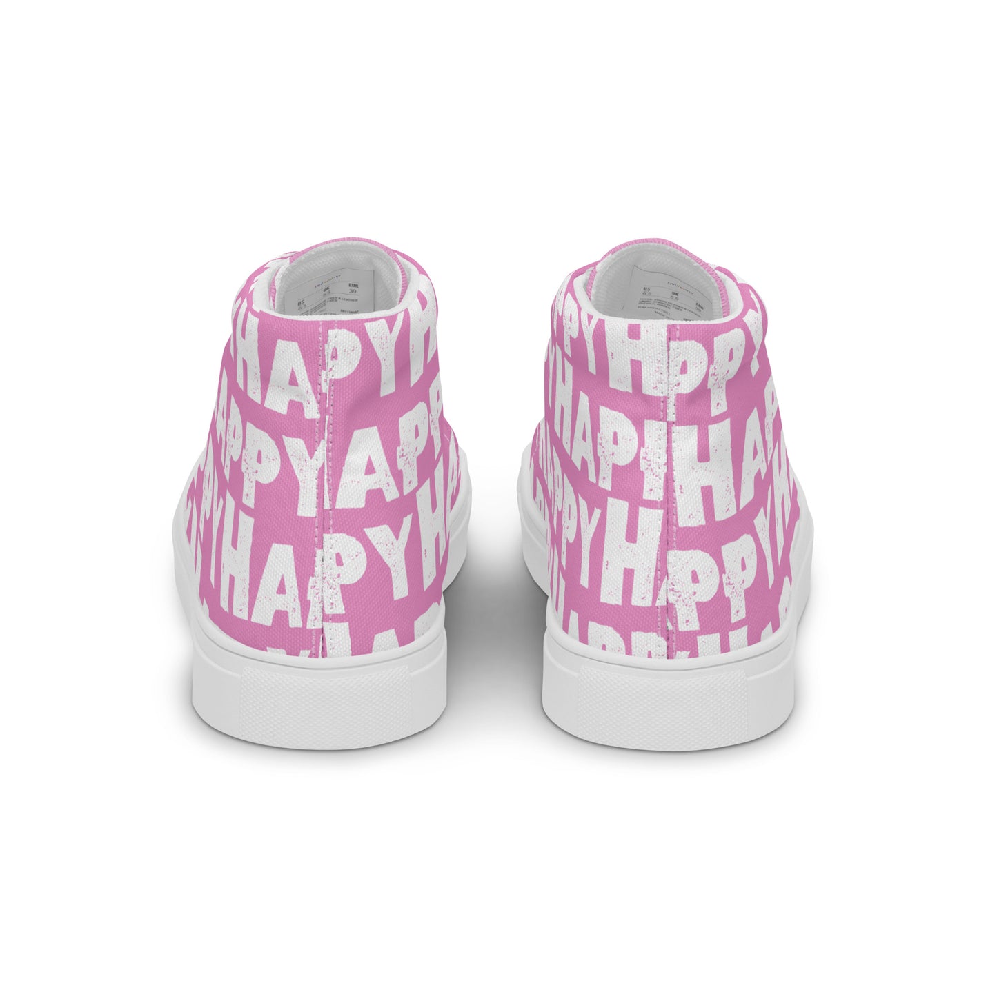 Rear view Fun Shoes Mens Sneakers pink shoes with white Happy Sponge Print High Tops HappyStuff brand