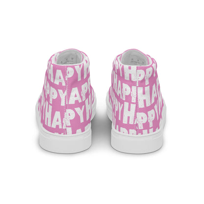 Rear view Fun Shoes Mens Sneakers pink shoes with white Happy Sponge Print High Tops HappyStuff brand