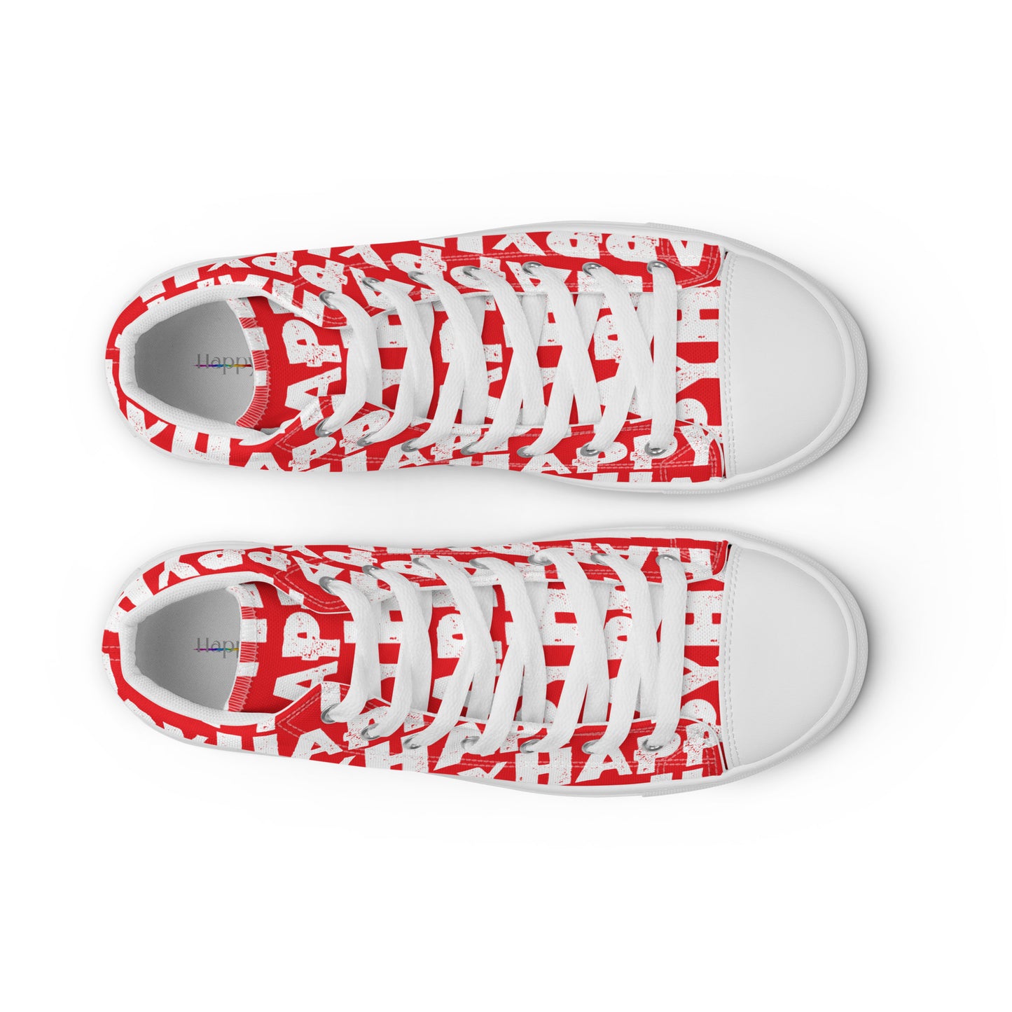 Top view Mens Sneakers red shoes with white Happy Sponge Print High Tops Faux Leather toe cap Fun Shoes HappyStuff brand