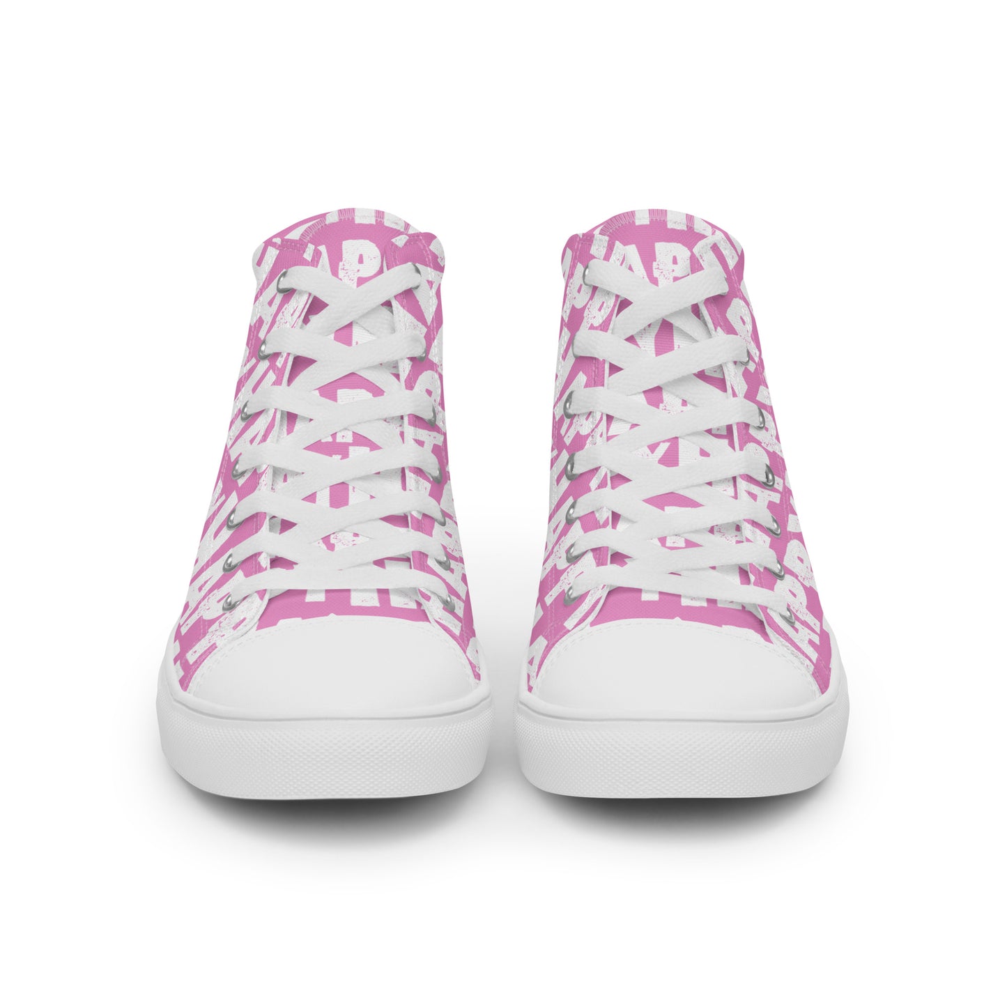 Front view Mens Sneakers pink shoes white Happy Sponge Print High Tops Rubber outsole Faux Leather toe cap HappyStuff brand