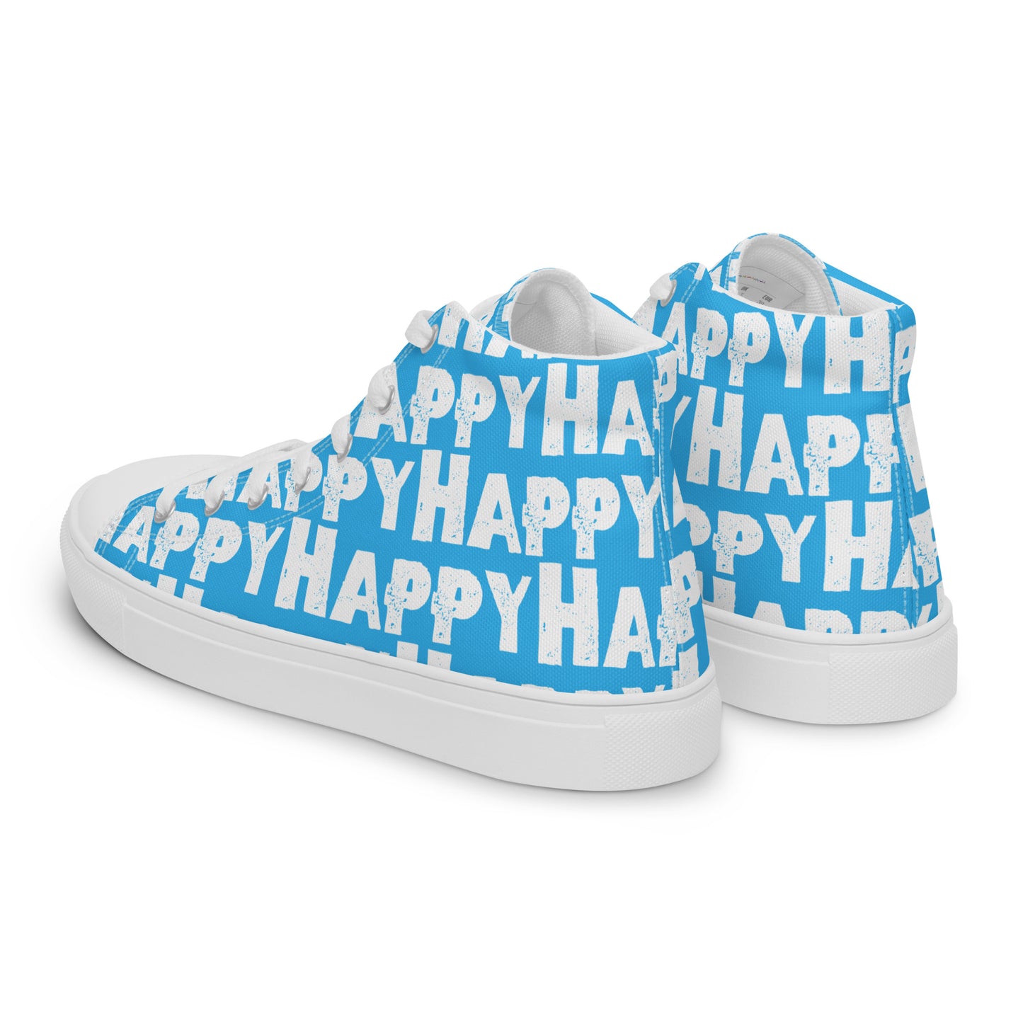 Mens Sneakers side rear view blue and white Happy Sponge Print High Tops HappyStuff brand