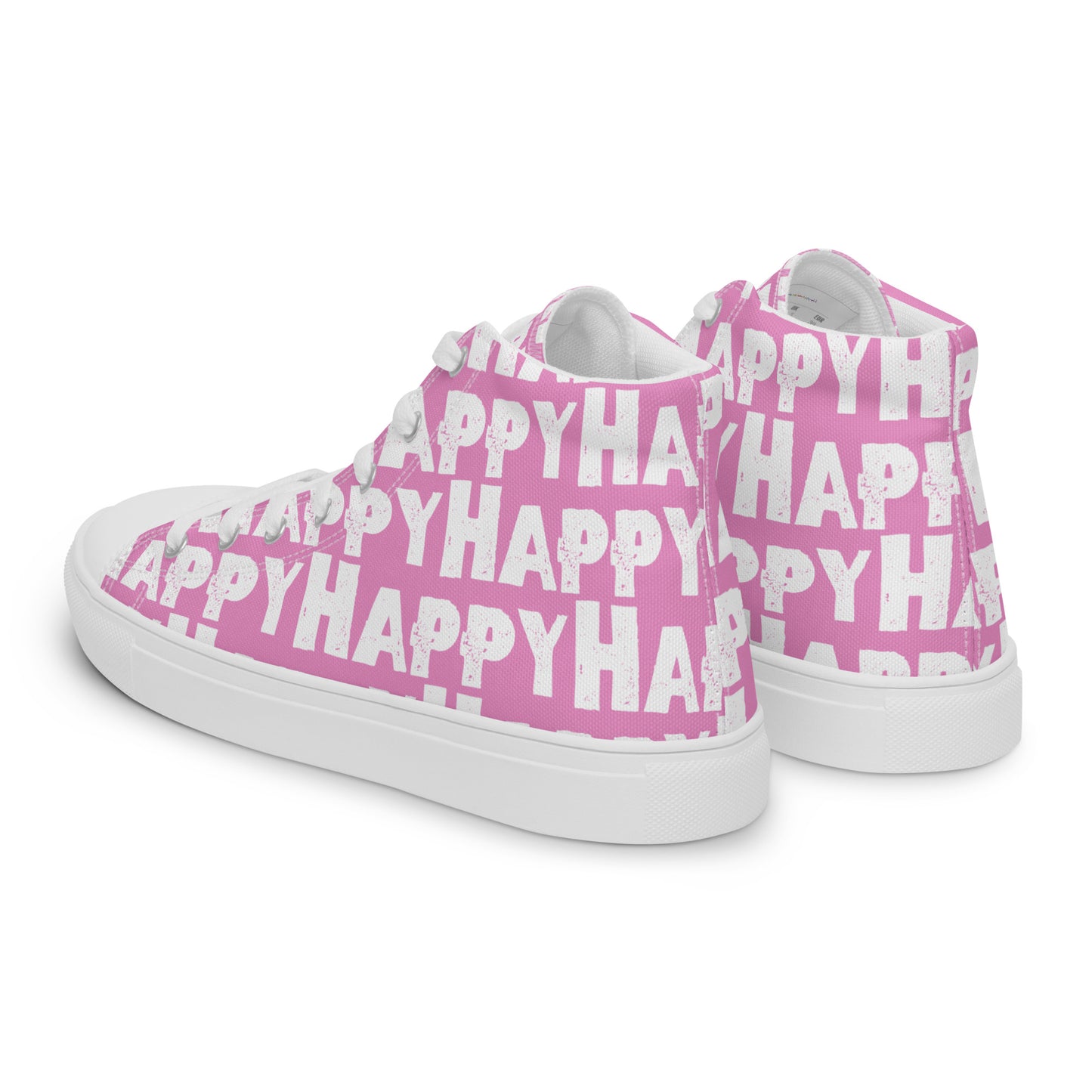 Mens Sneakers side rear view pink and white Happy Sponge Print High Tops HappyStuff brand