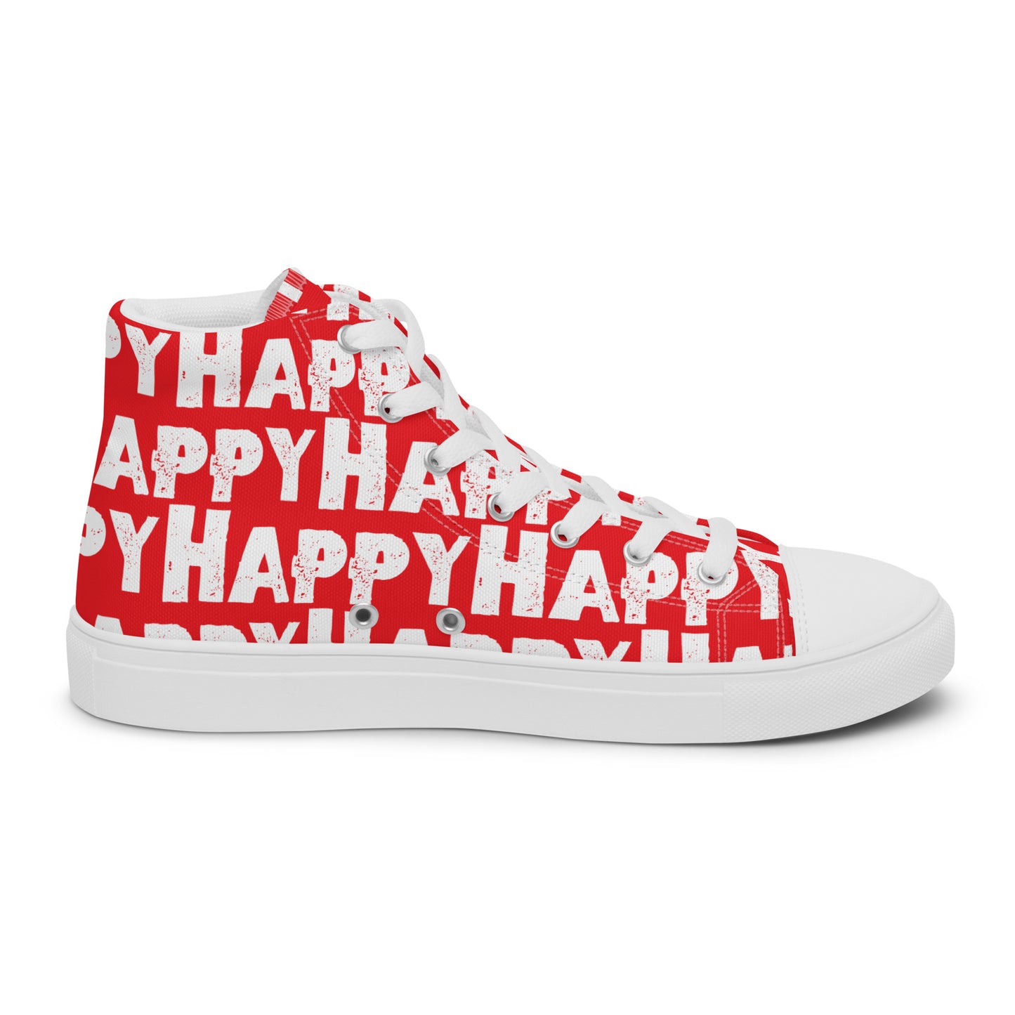 Cool Shoes Mens Sneakers inside view left shoe red and white Happy Sponge Print High Top Sneakers HappyStuff brand