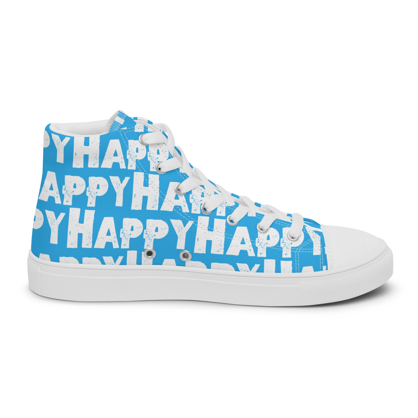 Cool Shoes Mens Sneakers inside view left shoe blue and white Happy Sponge Print High Top Sneakers HappyStuff brand