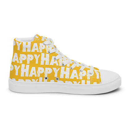 Cool Shoes Mens Sneakers inside view left shoe yellow and white Happy Sponge Print High Top Sneakers HappyStuff brand