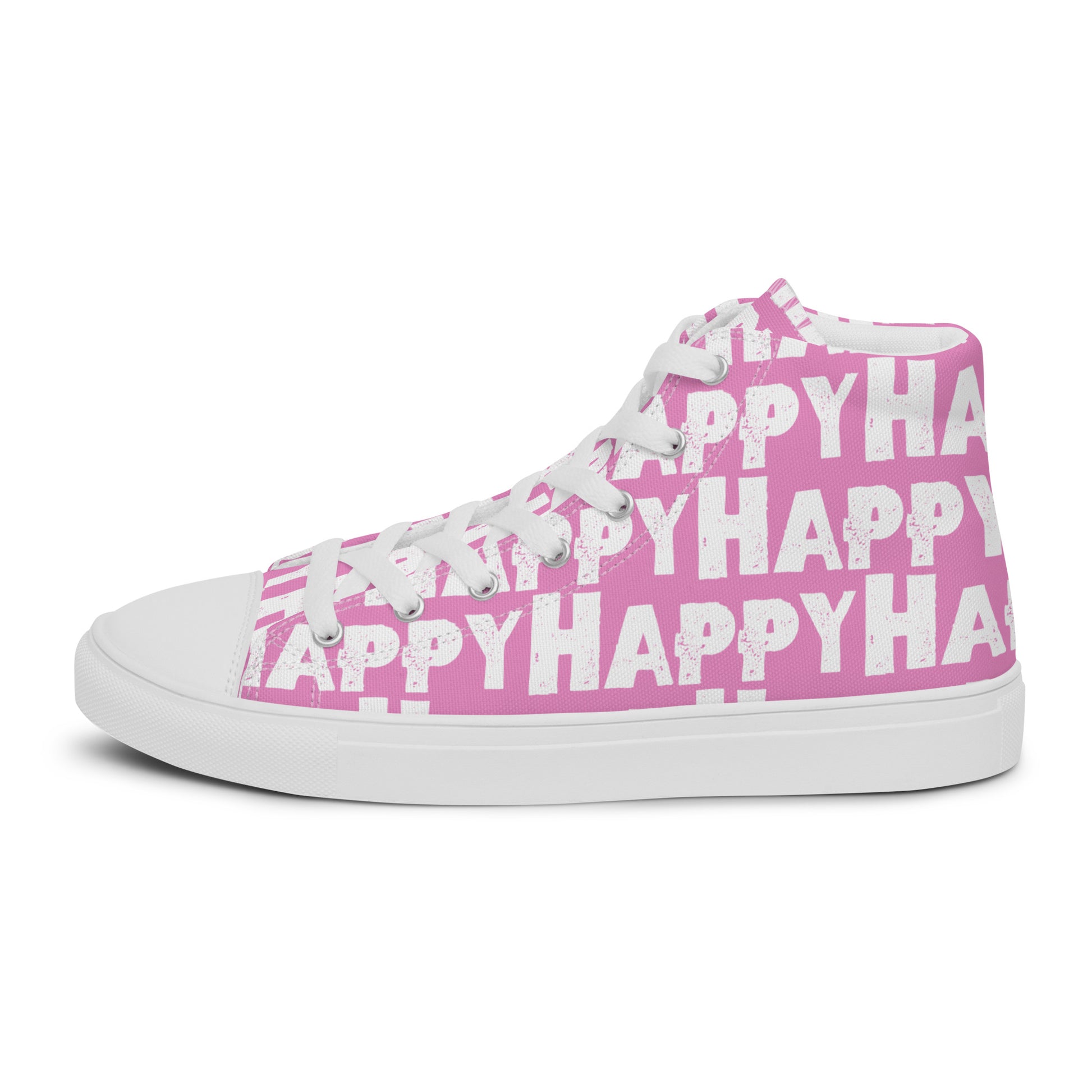 Cool Shoes Mens Sneakers outside view left shoe pink and white Happy Sponge Print High Top Sneakers HappyStuff brand