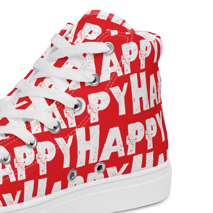 Mens Sneakers heel side closeup red and white Happy Sponge Print High Tops HappyStuff brand