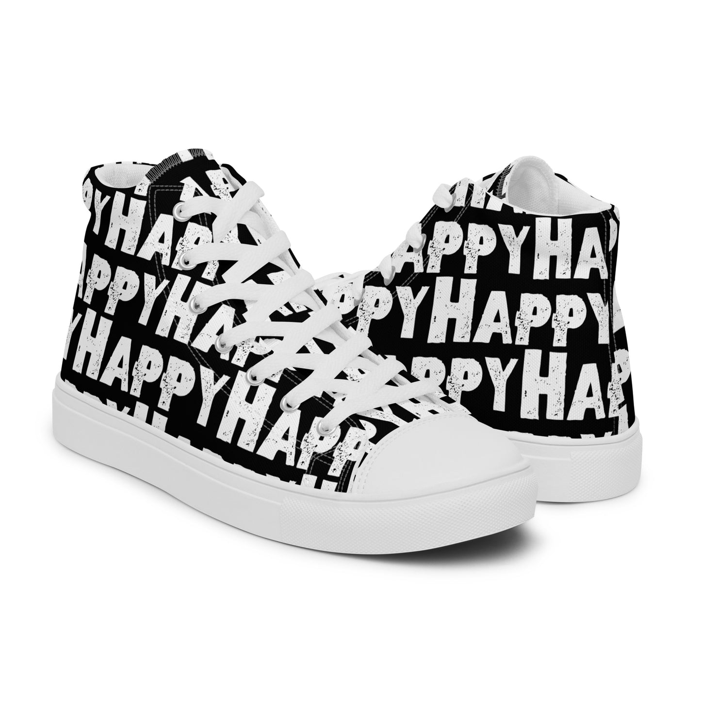 Happy Shoes mens right shoe front view left shoe back view Happy Sponge Print Black and White High Tops HappyStuff brand